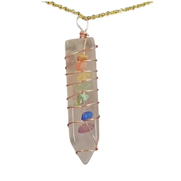 Rose Quartz Large Wire Wrapped Pendant Necklace - Picture 1 of 5